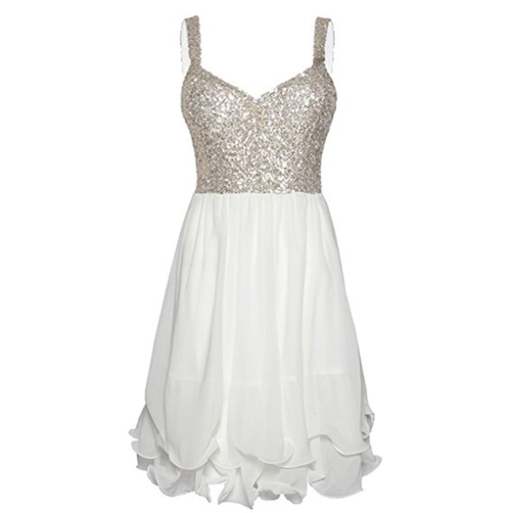 NEW! A-line straps chiffon sequin dress
